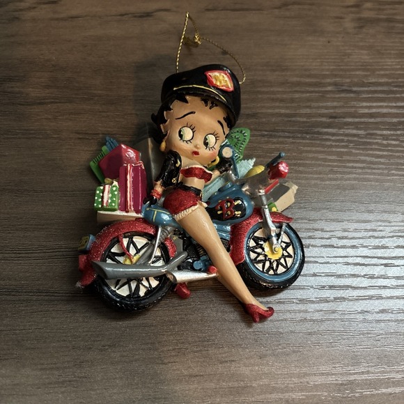KFS Hearst Other - Betty Boop Christmas Ornament on Motorcycle New York City Glitter Biker‎ Cap KFS
